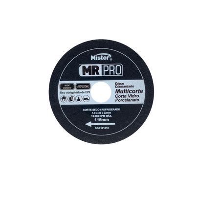DISCO DIAMANTADO MULTICORTE MRPRO 4,5(115x30x22) MISTER  PORC/VIDRO
