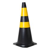 CONE 70cm PRETO E AMARELO REFLETIVO PLASTCOR