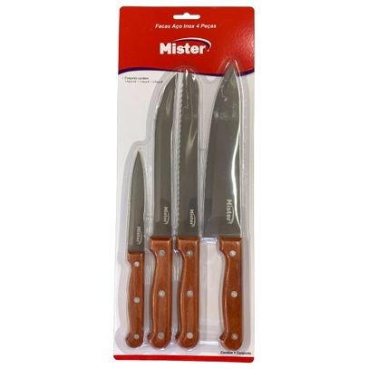 FACAS INOX COZINHA CONJUNTO 4 PCS MISTER MKT